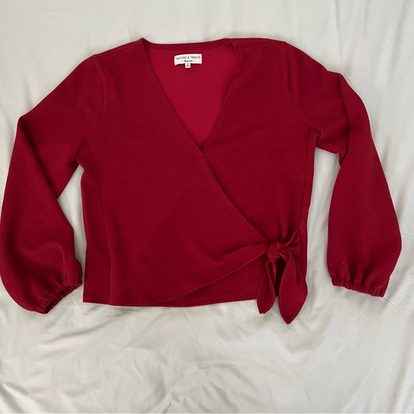 Madewell Texture and Thread Crepe Wrap top red - Picture 1 of 6